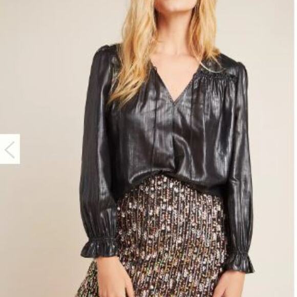 Anthropologie Current Air Bristol Metallic Top Black Medium Whimsygoth Witchy - Picture 11 of 11